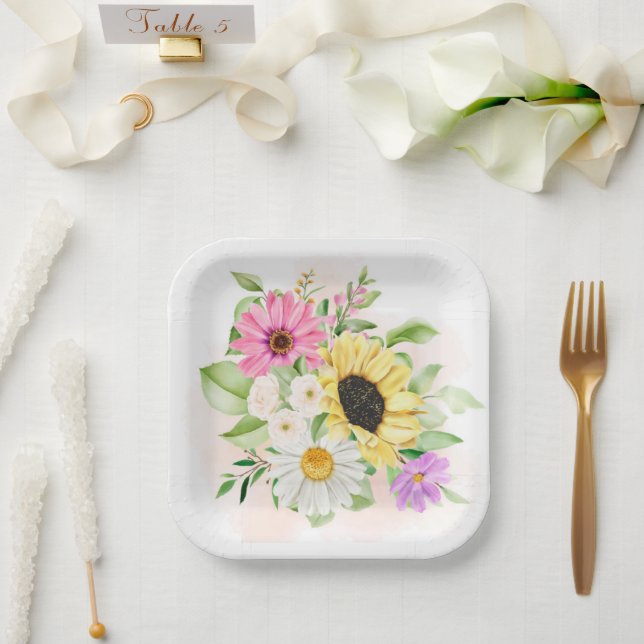 Flower Print  Paper Plate (Wedding)