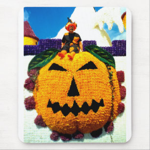 Flower pumpkin and witch mouse mat