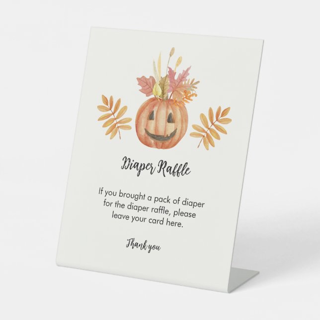 Flower Pumpkin Halloween Fall Diaper Raffle  Pedestal Sign (Front)