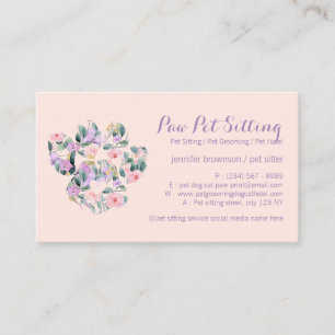 Flower Purple Pet Sitter Grooming Paw Business Card