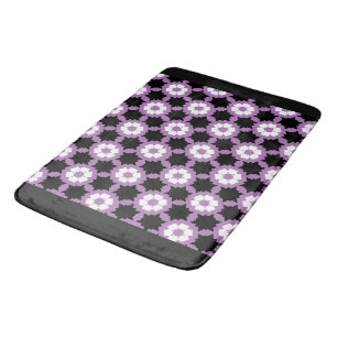 Flower purple white black bath mat