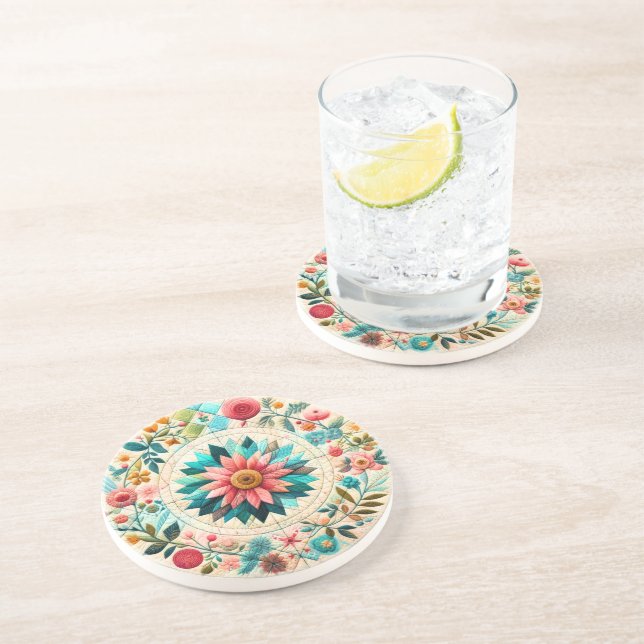 Flower Quilt Pattern  Coaster (Side)