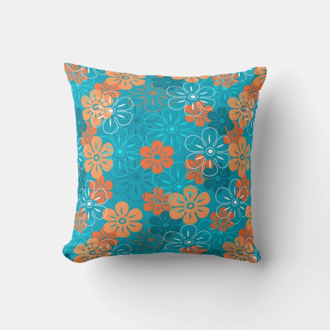 Flower Rain Hawaiian Retro Floral Cushion (Front)