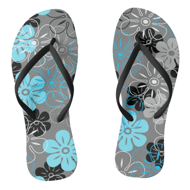 Flower Rain Hawaiian Retro Floral Flip Flops (Footbed)