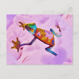 Flower rainbow frog on orchid colour snow postcard