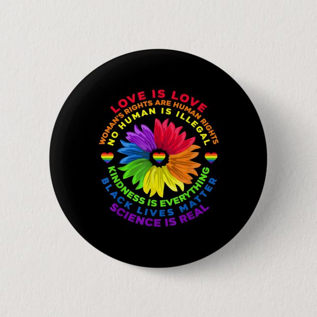 Flower Rainbow Human Rights LGBT Love Is Love 6 Cm Round Badge (Front)