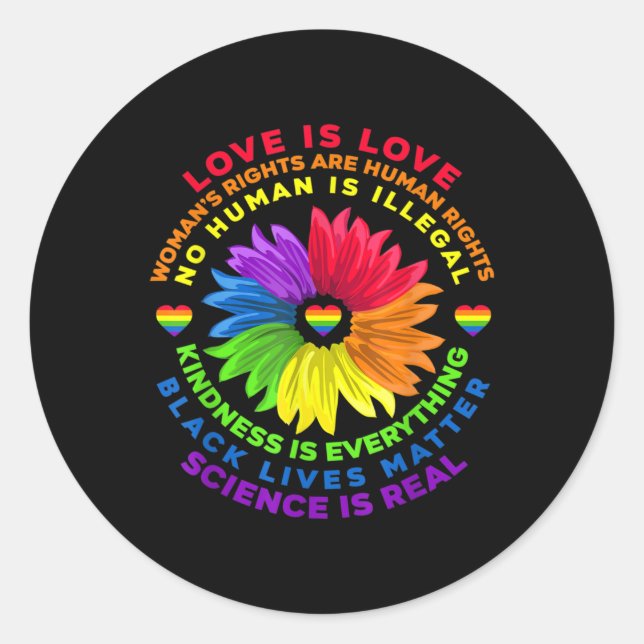 Flower Rainbow Human Rights LGBT Love Is Love Classic Round Sticker (Front)