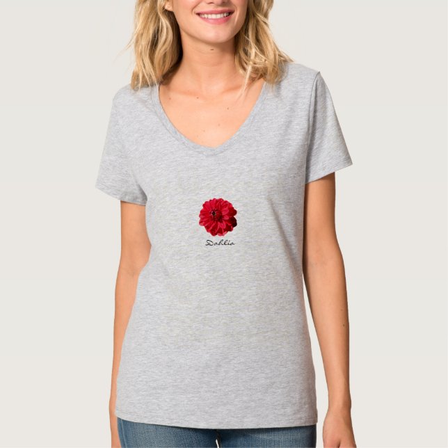 Flower Red Dahlia any Text T-Shirt (Front)