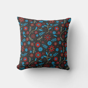 Flower Red Gold Blue Black Glitter Stylish Pattern Cushion