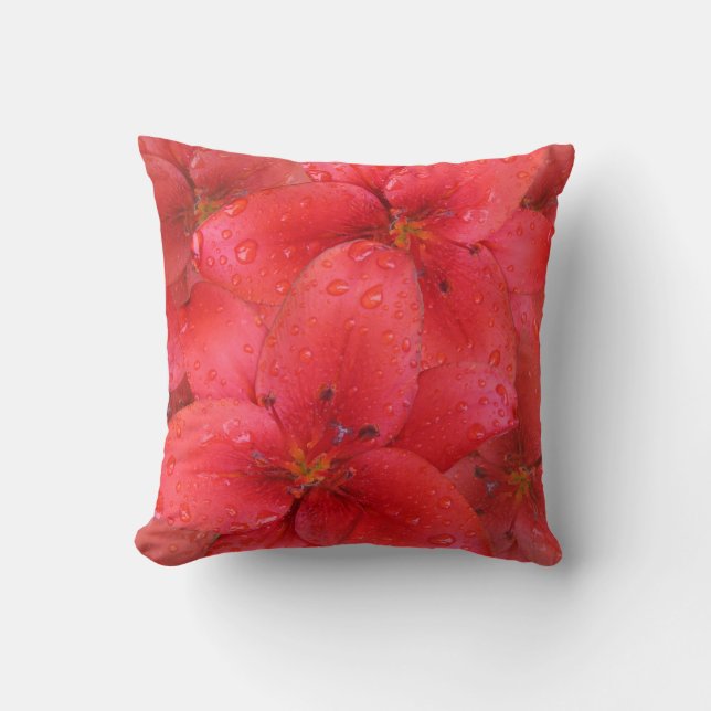 Flower Red Lily Garden Photo Raindrops Cushion (Front)