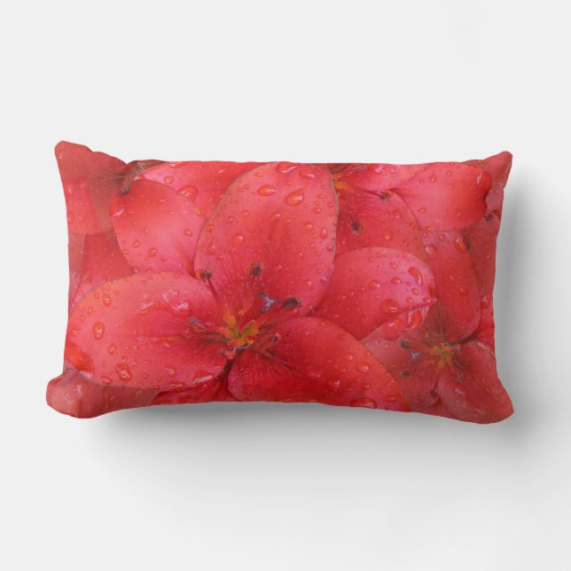 Flower Red Lily Garden Photo Raindrops Lumbar Cushion (Front)