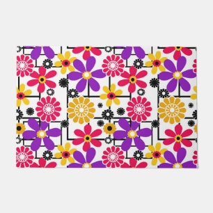 Flower retro, bright retro, floral, red and yellow doormat