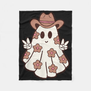 Flower Retro Western Ghost Halloween Funny Cowgirl Fleece Blanket