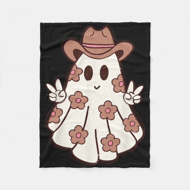 Flower Retro Western Ghost Halloween Funny Cowgirl Fleece Blanket (Front)