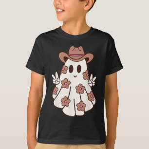 Flower Retro Western Ghost Halloween Funny Cowgirl T-Shirt