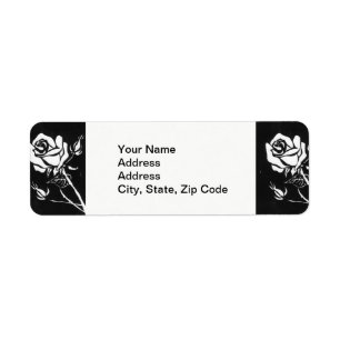 Flower Return Address Label rose black and white