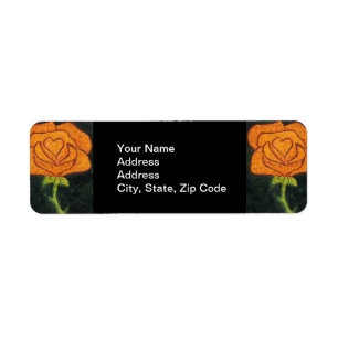 Flower Return Address Label rose orange and black.