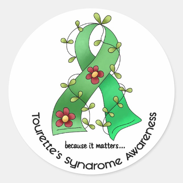 Flower Ribbon 1 Tourette's Syndrome Classic Round Sticker (Front)