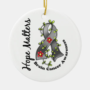 Flower Ribbon 4 Hope Matters Brain Cancer Ceramic Tree Decoration