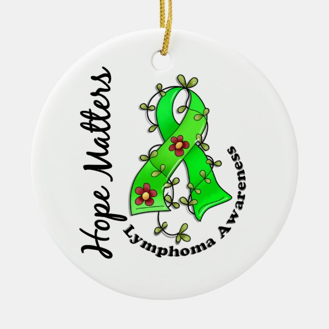 Flower Ribbon 4 Hope Matters Lymphoma Ceramic Tree Decoration (Front)