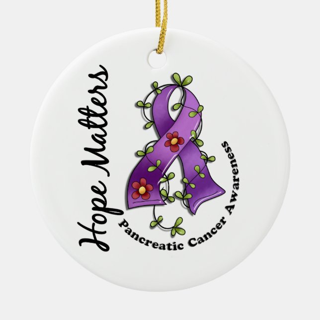 Flower Ribbon 4 Hope Matters Pancreatic Cancer Ceramic Tree Decoration (Front)