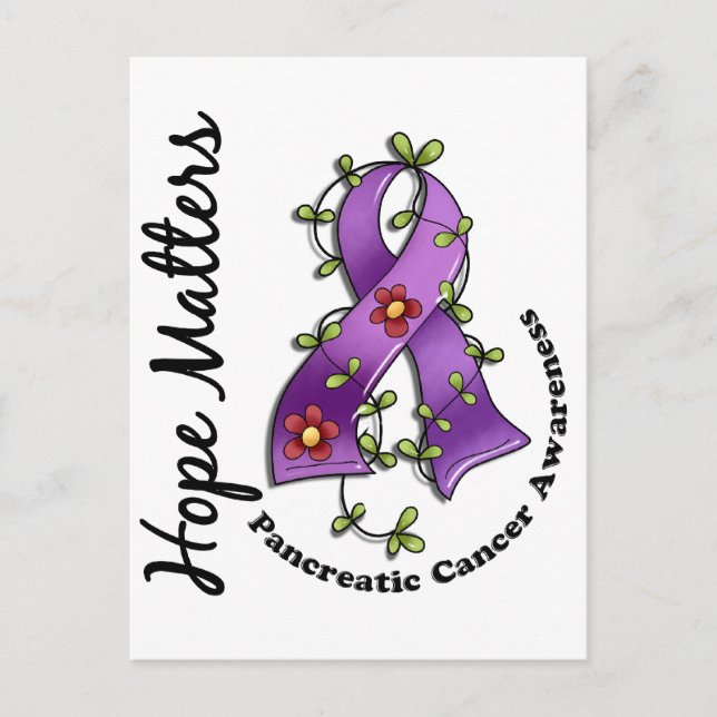 Flower Ribbon 4 Hope Matters Pancreatic Cancer Postcard (Front)