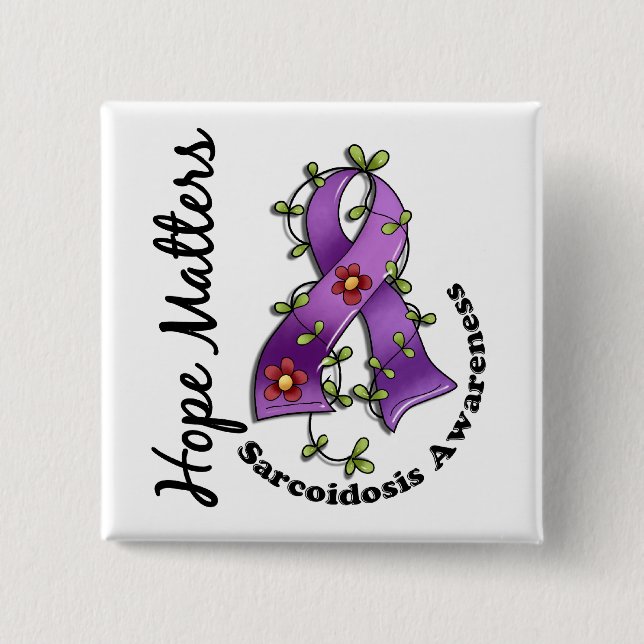 Flower Ribbon 4 Hope Matters Sarcoidosis 15 Cm Square Badge (Front)