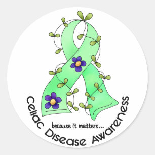 Flower Ribbon CELIAC DISEASE AWARENESS T-Shirts Classic Round Sticker
