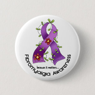 Flower Ribbon FIBROMYALGIA AWARENESS T-Shirts 6 Cm Round Badge