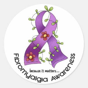 Flower Ribbon FIBROMYALGIA AWARENESS T-Shirts Classic Round Sticker
