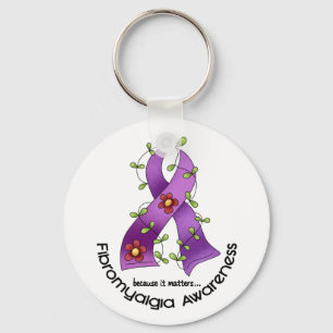 Flower Ribbon FIBROMYALGIA AWARENESS T-Shirts Key Ring