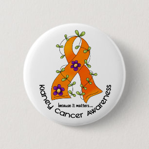 Flower Ribbon KIDNEY CANCER (with Orange Ribbon) 6 Cm Round Badge