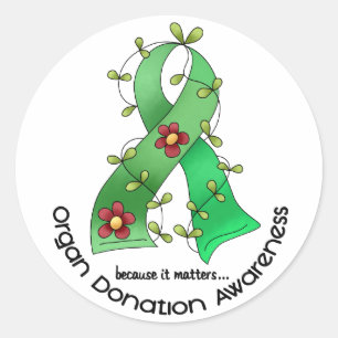 Flower Ribbon ORGAN DONATION AWARENESS Apparel Classic Round Sticker