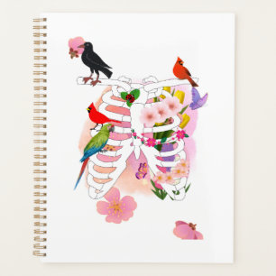 Flower Ribcage and Birds Surreal Nature Poster Planner