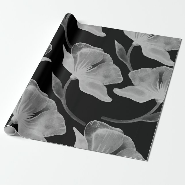 Flower rose illustration watercolor seamless patte wrapping paper (Unrolled)