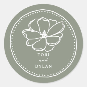 Flower Sage Green Wedding Classic Round Sticker