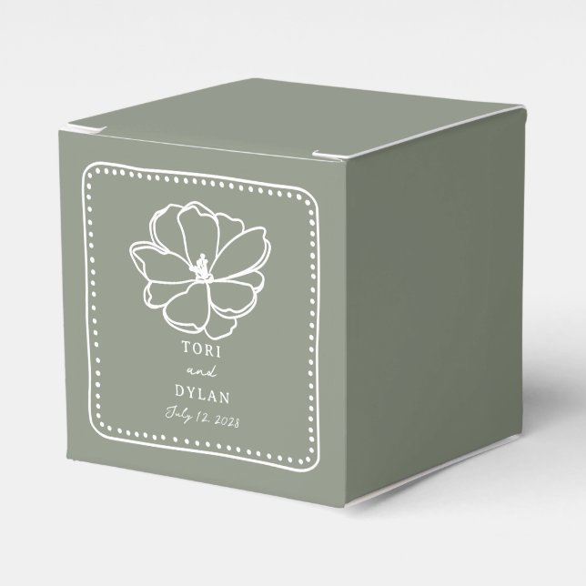 Flower Sage Green Wedding Favour Box (Front Side)