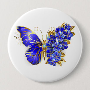 Flower Sapphire Butterfly 10 Cm Round Badge