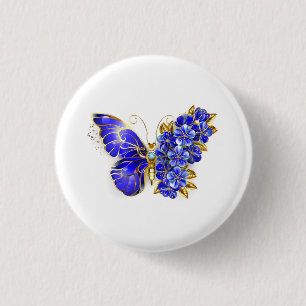 Flower Sapphire Butterfly 3 Cm Round Badge
