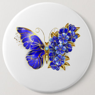Flower Sapphire Butterfly 6 Cm Round Badge