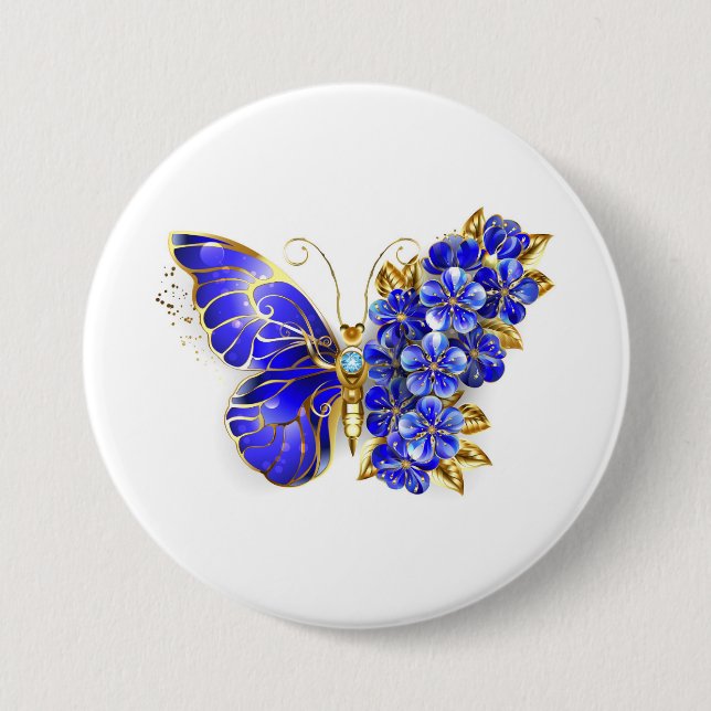 Flower Sapphire Butterfly 7.5 Cm Round Badge (Front)