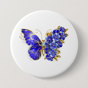 Flower Sapphire Butterfly 7.5 Cm Round Badge
