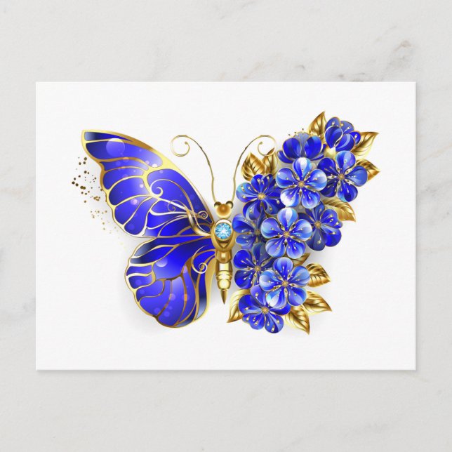 Flower Sapphire Butterfly Announcement Postcard (Front)
