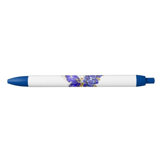 Flower Sapphire Butterfly Black Ink Pen (Front)