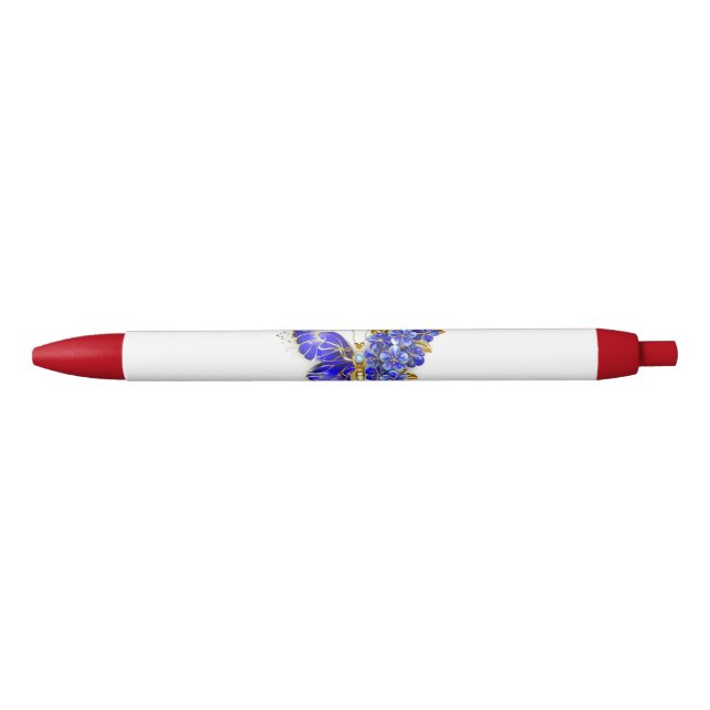 Flower Sapphire Butterfly Black Ink Pen (Front)