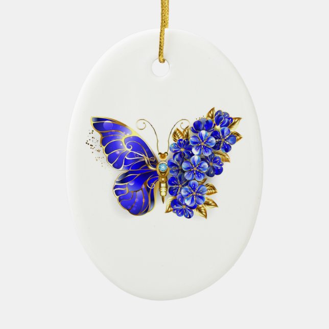 Flower Sapphire Butterfly Ceramic Tree Decoration (Front)