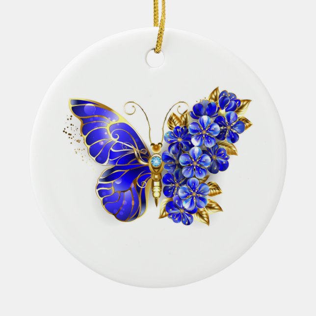 Flower Sapphire Butterfly Ceramic Tree Decoration (Front)