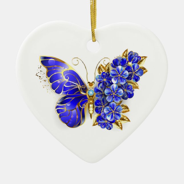 Flower Sapphire Butterfly Ceramic Tree Decoration (Front)