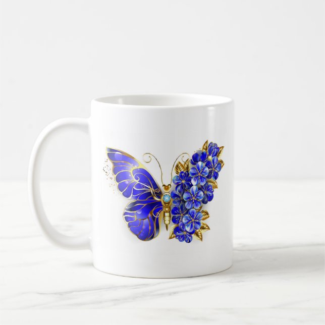 Flower Sapphire Butterfly Coffee Mug (Left)