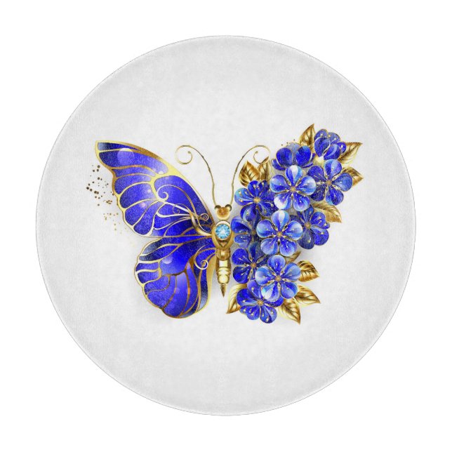Flower Sapphire Butterfly Cutting Board (Front)